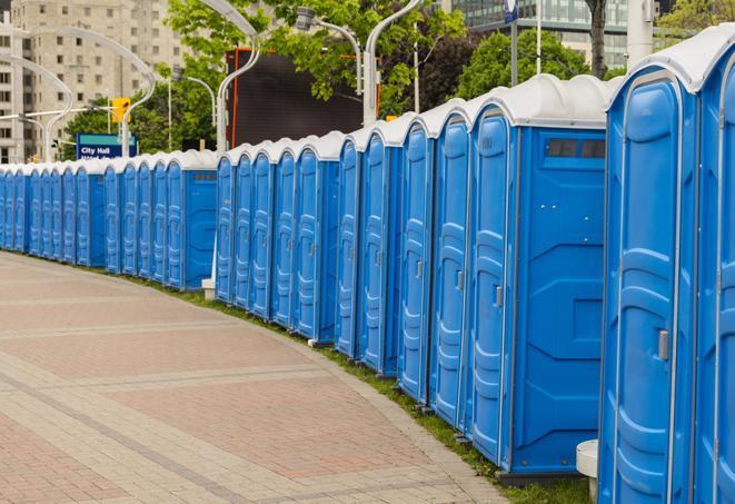 Seasonal porta potty units set up at a Fairfield, California venue